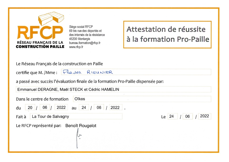 Attestation-certification-formation-isolation-Pro paille 2C Tech